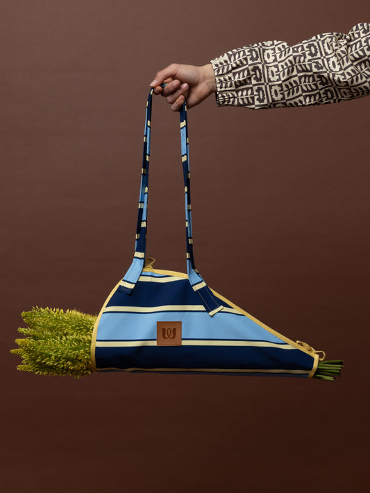 FLOWERS TOTE BAG - STRIPES BLUE