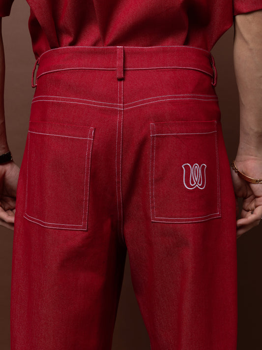 BARREL DENIM PANTS - RED