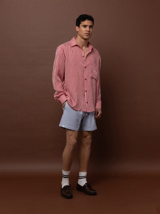 LONG SLEEVE STRIPED SHIRT - RED