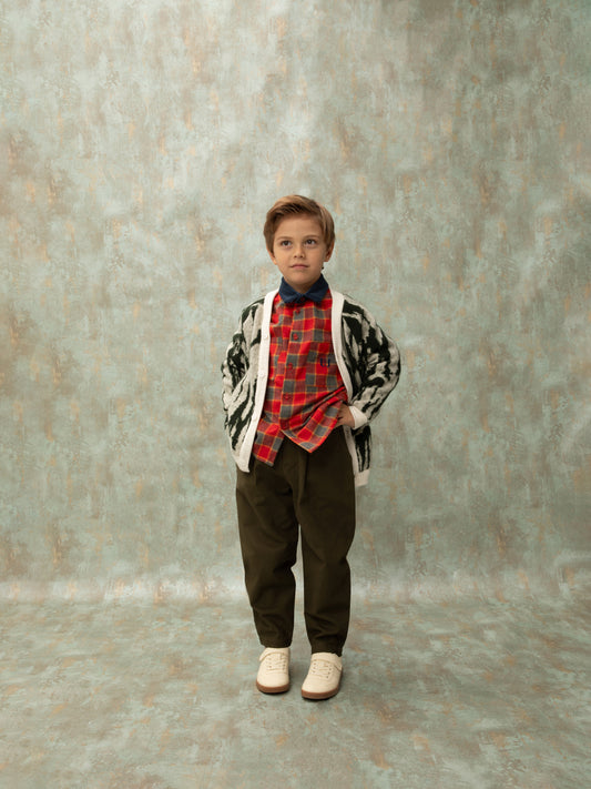 DENIM PLEATED PANTS - OLIVE