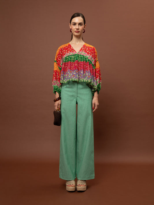 CLASSIC DENIM STRIPED PANTS - GREEN