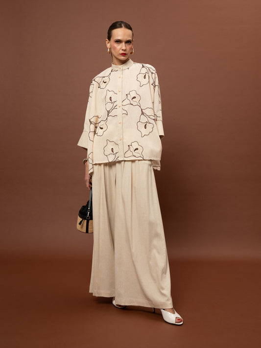 WIDE-LEG PLEATED LINEN PANTS