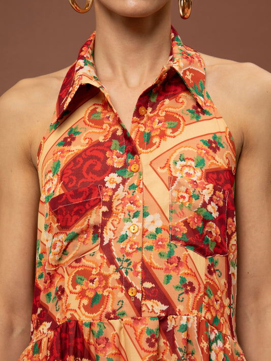 SLEEVELESS SHIRT COLLAR COTTON DRESS - MPOUCHARA