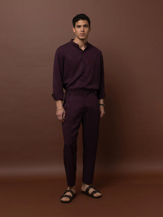 MAO COLLAR SHIRT - PLUM