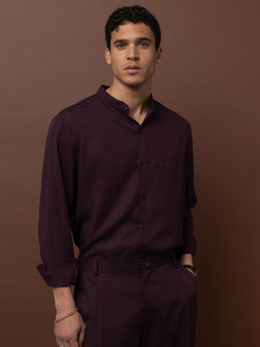 MAO COLLAR SHIRT - PLUM