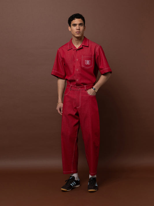 BARREL DENIM PANTS - RED