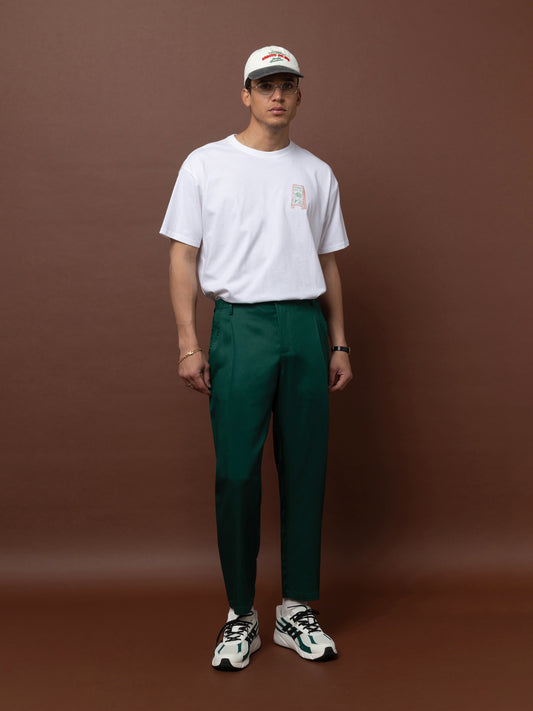 PLEATED PANTS - FOREST GREEN