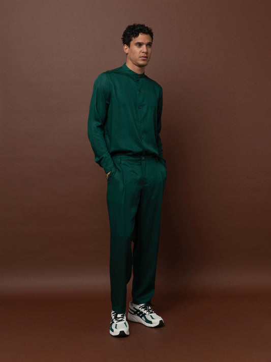 PLEATED PANTS - FOREST GREEN