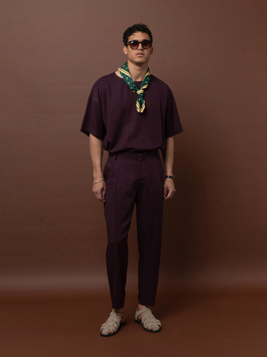 PLEATED PANTS - PLUM