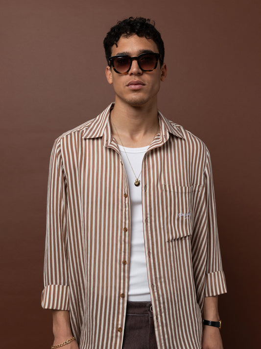 LONG SLEEVE STRIPED SHIRT - BROWN