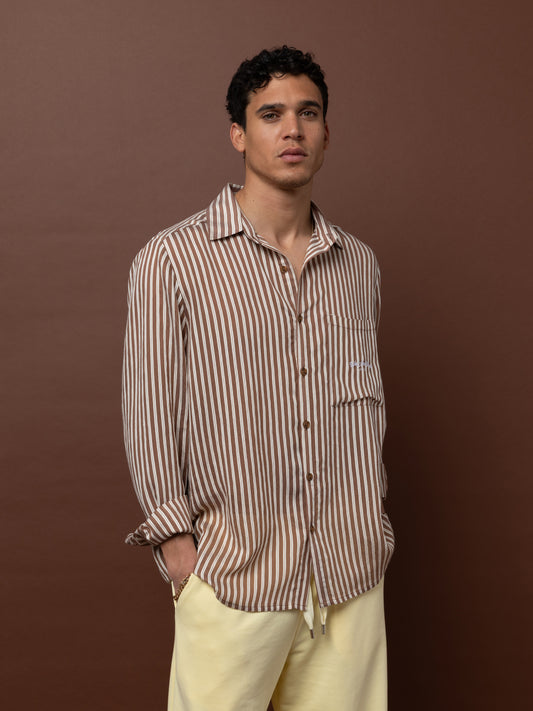 LONG SLEEVE STRIPED SHIRT - BROWN