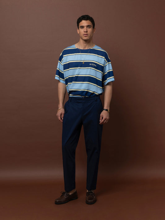 PLEATED POPLIN PANTS - NAVY BLUE