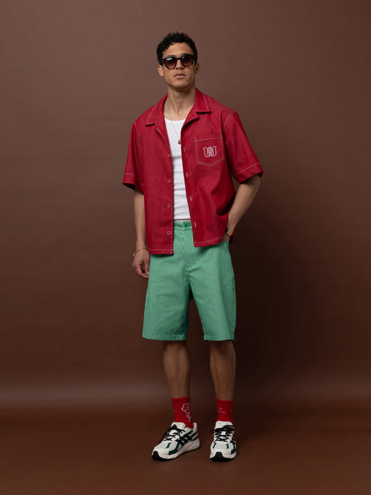 DENIM VERMUDA SHORTS - STRIPES GREEN