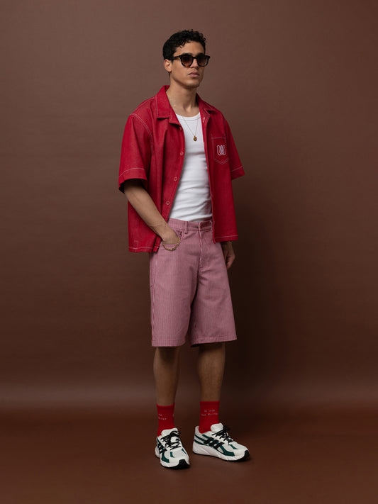 DENIM VERMUDA SHORTS - STRIPES RED