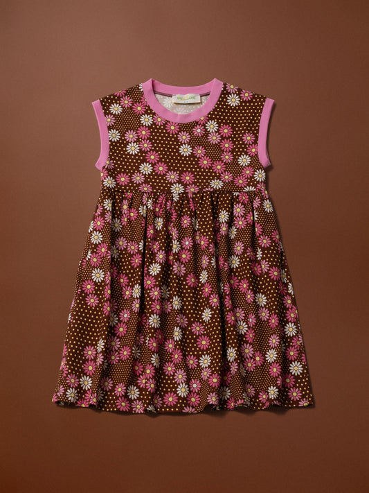 KIDS SLEEVELESS COTTON DRESS - DAISIES CHOCO