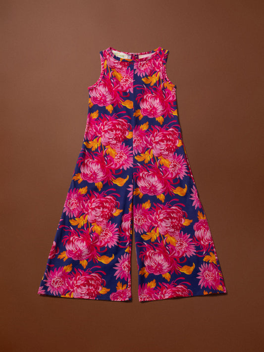 KIDS SLEEVELESS COTTON JUMPSUIT - CHRYSANTHEMA BLUE