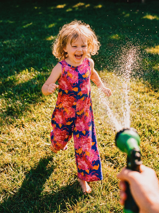 KIDS SLEEVELESS COTTON JUMPSUIT - CHRYSANTHEMA BLUE