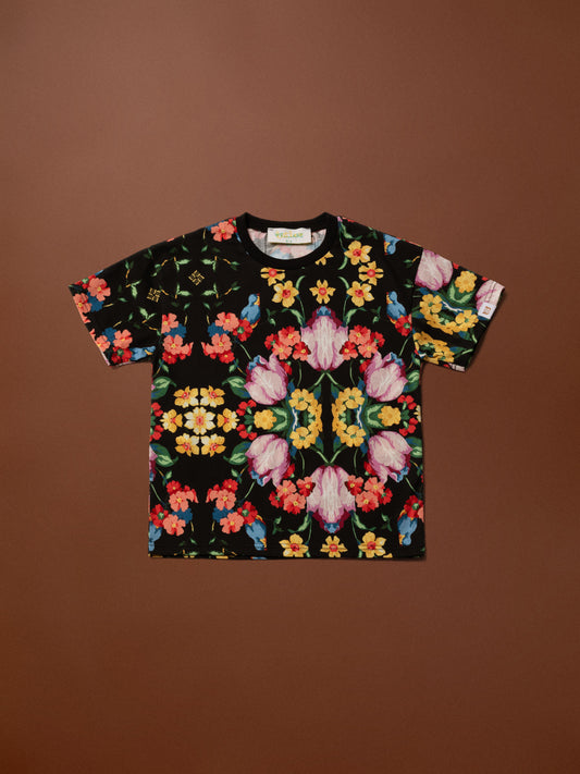 KIDS COTTON T-SHIRT - BLOSSOMS BLACK