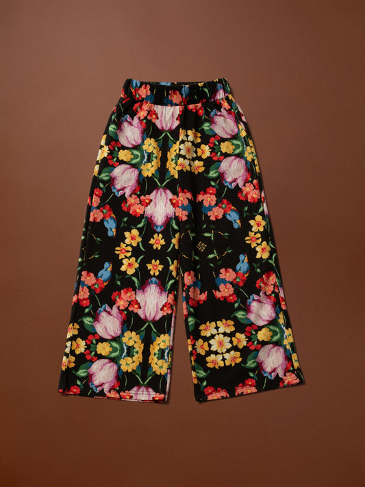 KIDS TRACK PANTS - BLOSSOMS BLACK