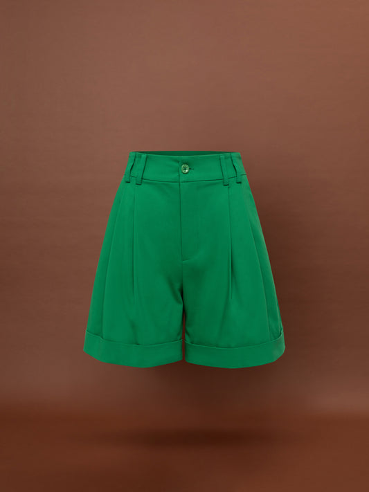 PLEATED POPLIN SHORTS - GREEN