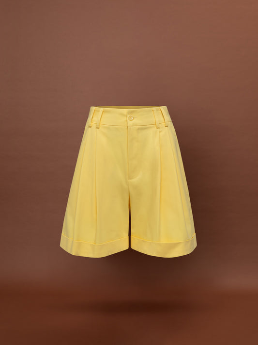 PLEATED POPLIN SHORTS - YELLOW