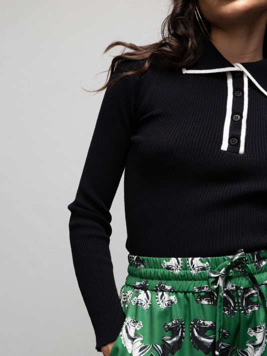 JACKIE POLO TOP - BLACK
