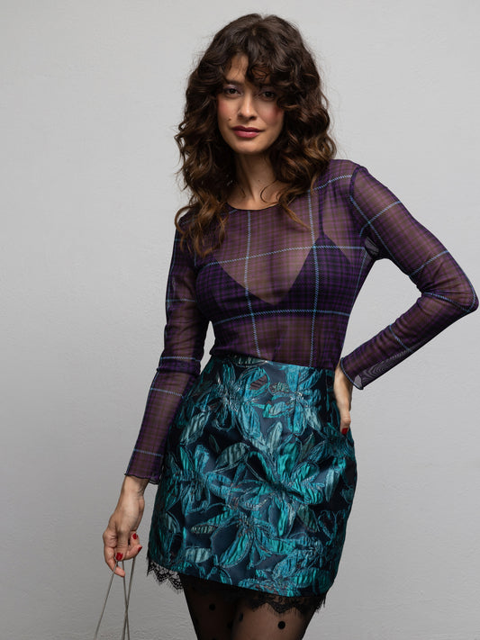 REMIX TOP - CHECK PURPLE