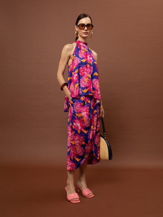 PAREO WRAP MIDI SKIRT - CHRYSANTHEMA BLUE