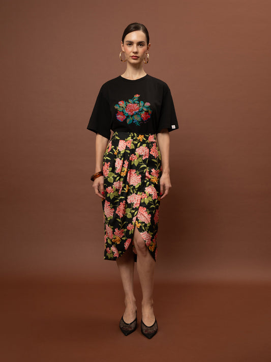 PAREO WRAP MIDI SKIRT - ORTANSIES BLACK