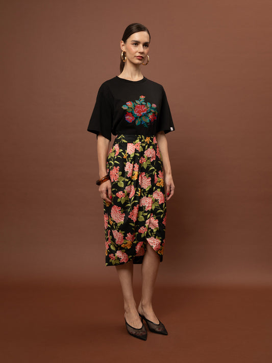 PAREO WRAP MIDI SKIRT - ORTANSIES BLACK
