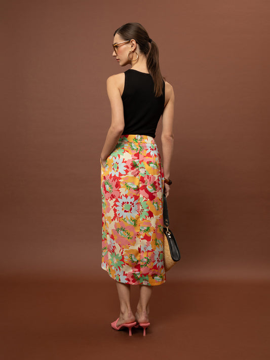 PAREO WRAP MIDI SKIRT - POPPIES