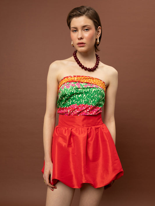 BALLOON TAFFETA MINI SKIRT - RED