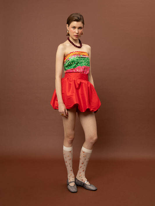 BALLOON TAFFETA MINI SKIRT - RED