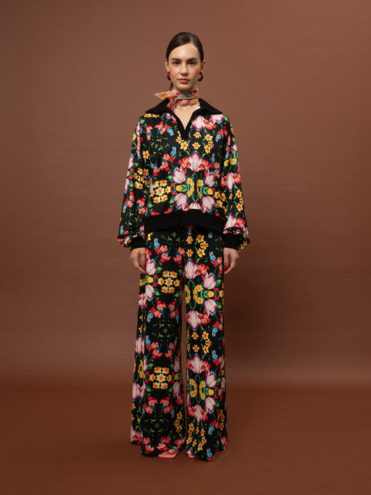 FUTTER TRACK PANTS - BLOSSOMS BLACK