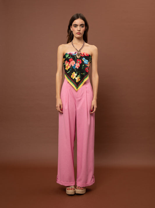 WIDE-LEG PLEATED PANTS - PΙΝΚ
