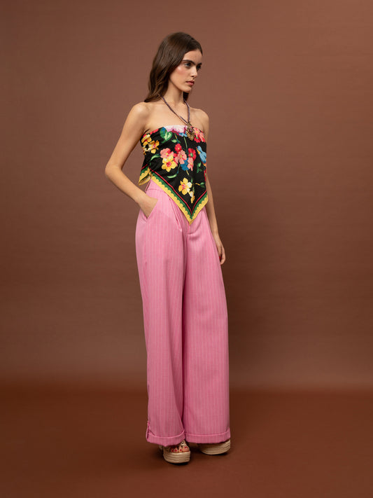 WIDE-LEG PLEATED PANTS - PΙΝΚ