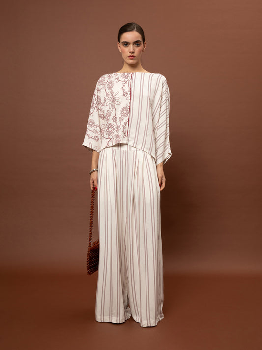 WIDE-LEG PLEATED PANTS - STRIPES RED