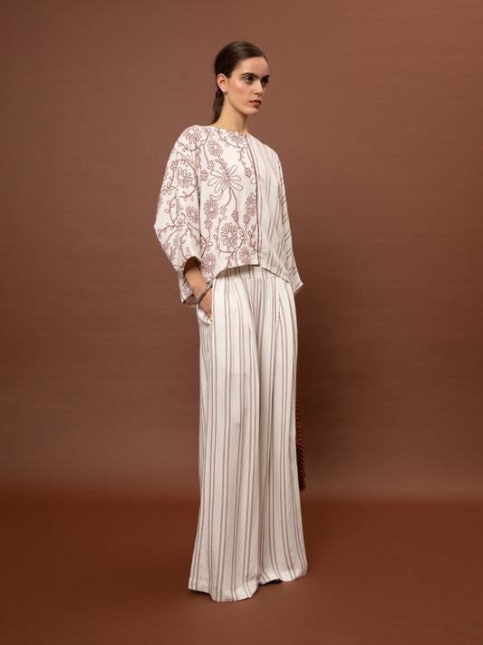 WIDE-LEG PLEATED PANTS - STRIPES RED