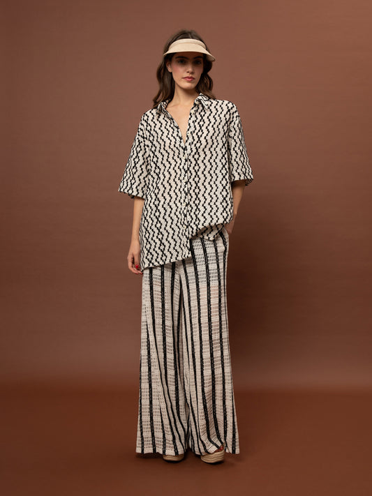 KNITTED PANTS - STRIPES B&W