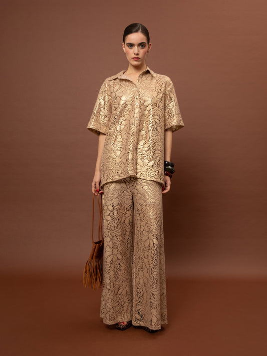 KNITTED PANTS - BEIGE GOLD