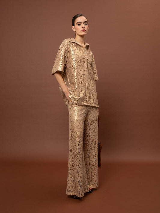 KNITTED PANTS - BEIGE GOLD