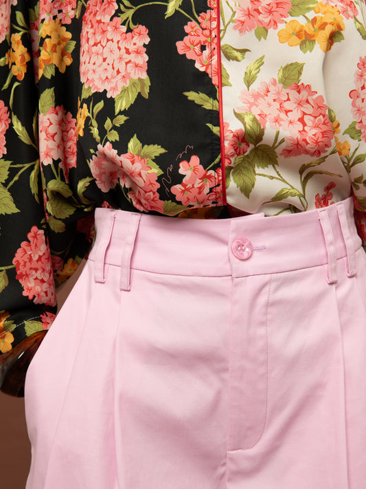 PLEATED POPLIN SHORTS - PINK