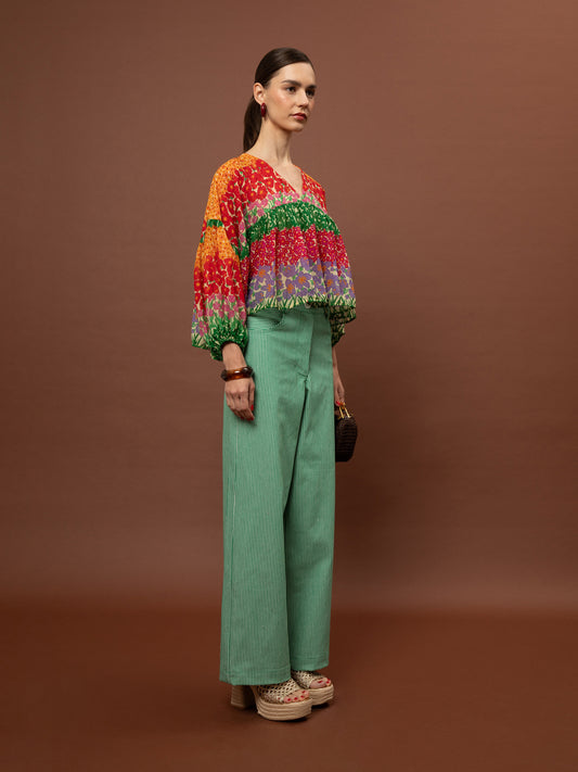 CLASSIC DENIM STRIPED PANTS - GREEN