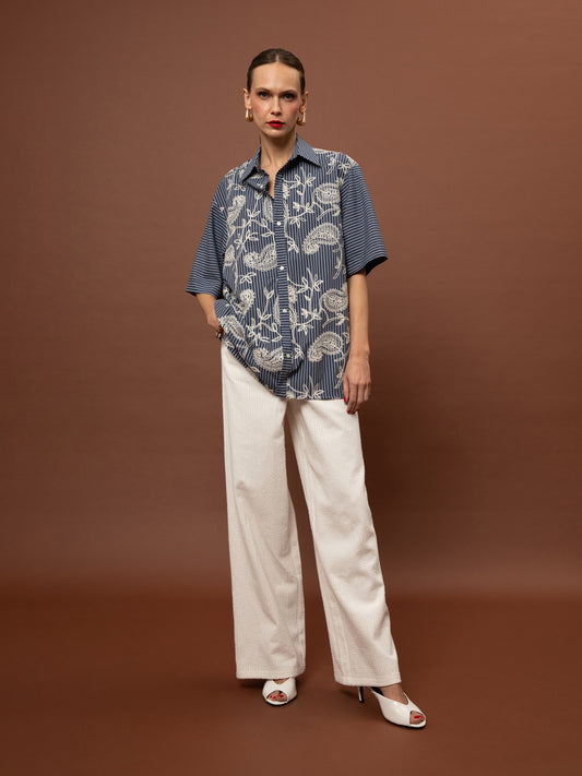 BRODERIE POPLIN SHIRT - STRIPES BLUE