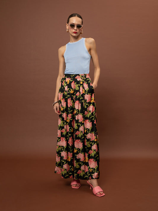 WIDE-LEG PLEATED SATIN PANTS - ORTANSIES BLACK