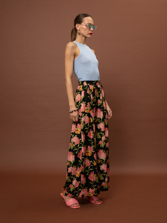 WIDE-LEG PLEATED SATIN PANTS - ORTANSIES BLACK