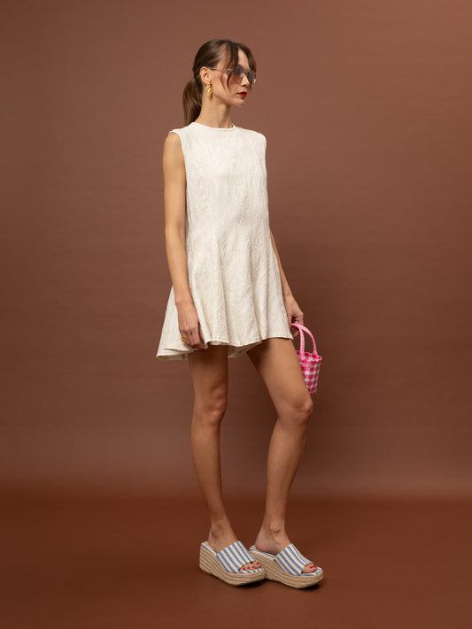 FLARED JACQUARD PLAYSUIT - BEIGE