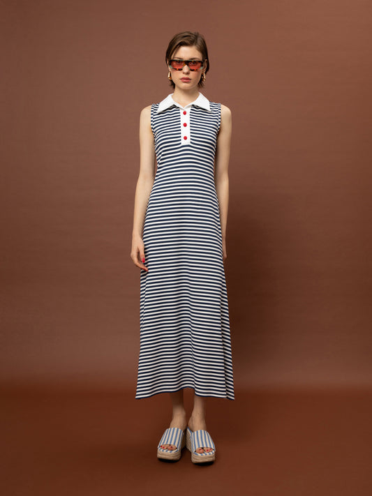 SLEEVELESS POLO DRESS - STRIPES BLUE