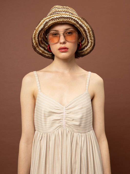 SWEETHEART TIERED DRESS - STRIPES BEIGE