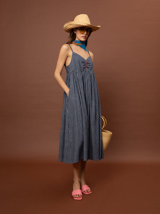 SWEETHEART TIERED DRESS - STRIPES BLUE